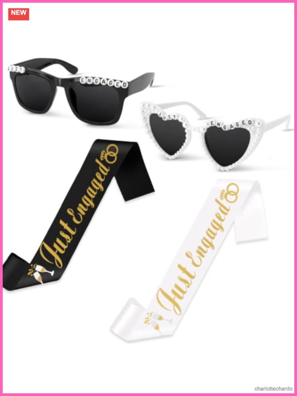 Engagement Party Accessory Set Bride Groom Sunglasses Sash Photo Props